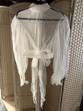Sheer White Tulle Tie-Front Wedding Dress Topper